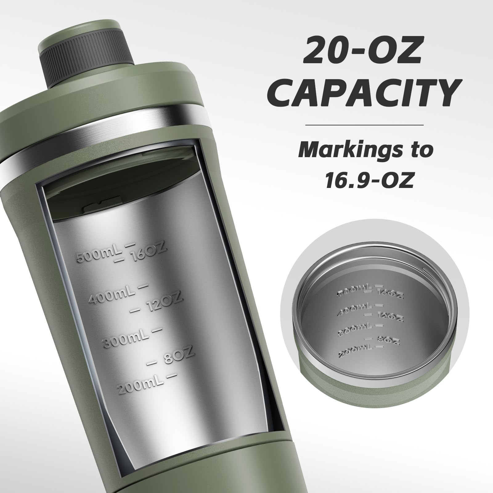 PROCHAIN Insulated Stainless Steel Protein Shaker Bottle, 20oz Metal Mixer — Amazon image 5