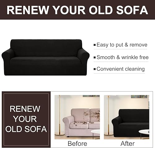 Miniatura 5 de U-NICE HOME Funda elástica para sofá biplaza, funda de sofá, protector de muebles para sofá de 2 plazas, apta para mascotas (sofá biplaza, negro)