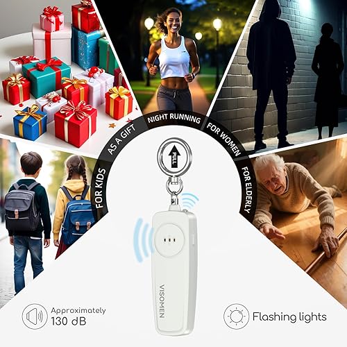 Miniatura 2 de Llavero de alarma de seguridad personal, sirena fuerte con luz LED intermitente, dispositivo de seguridad de emergencia portátil, regalos para