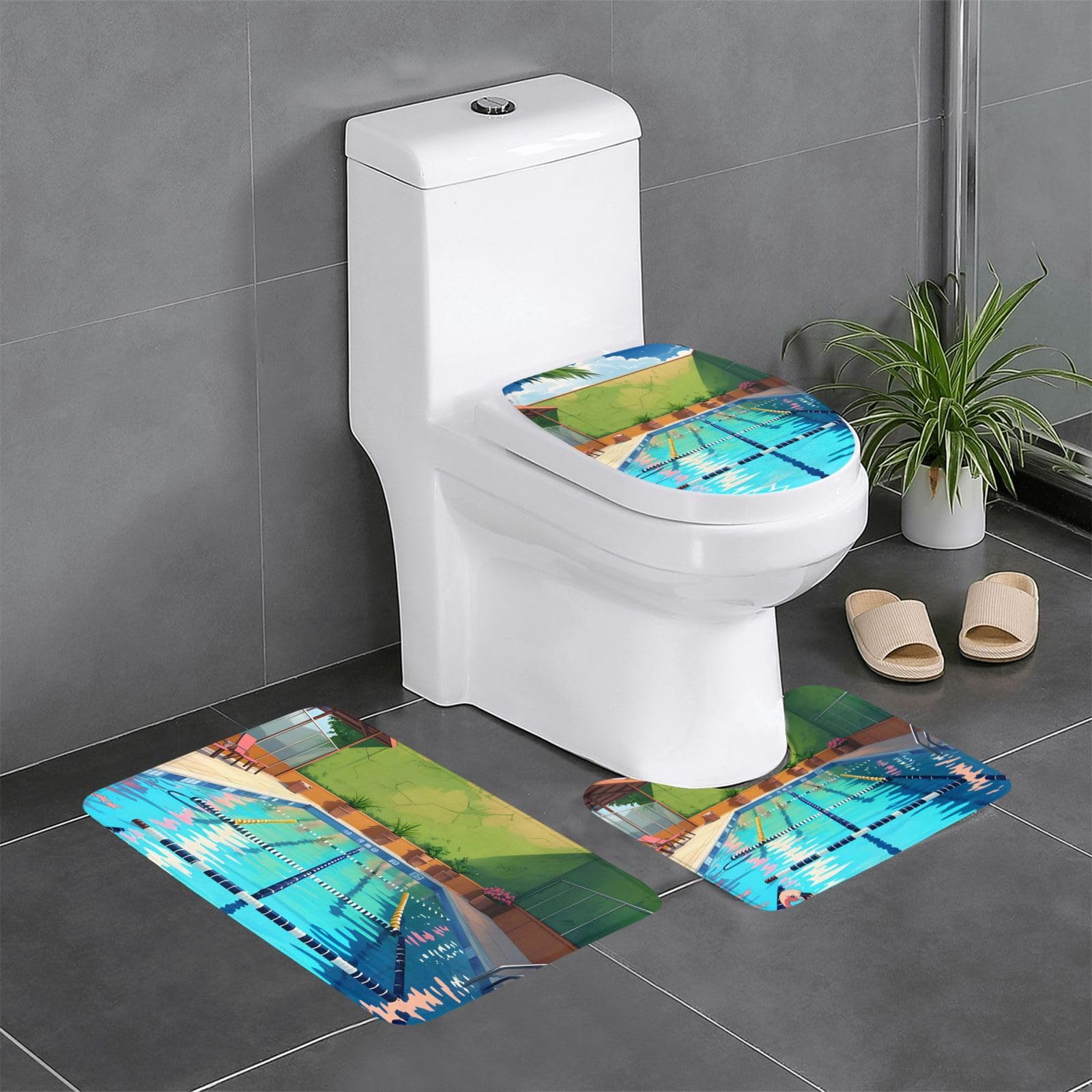 Tapis de salle de bain 61x40.6 cm absorbants | Lot de 3 lavables motif flamant rose