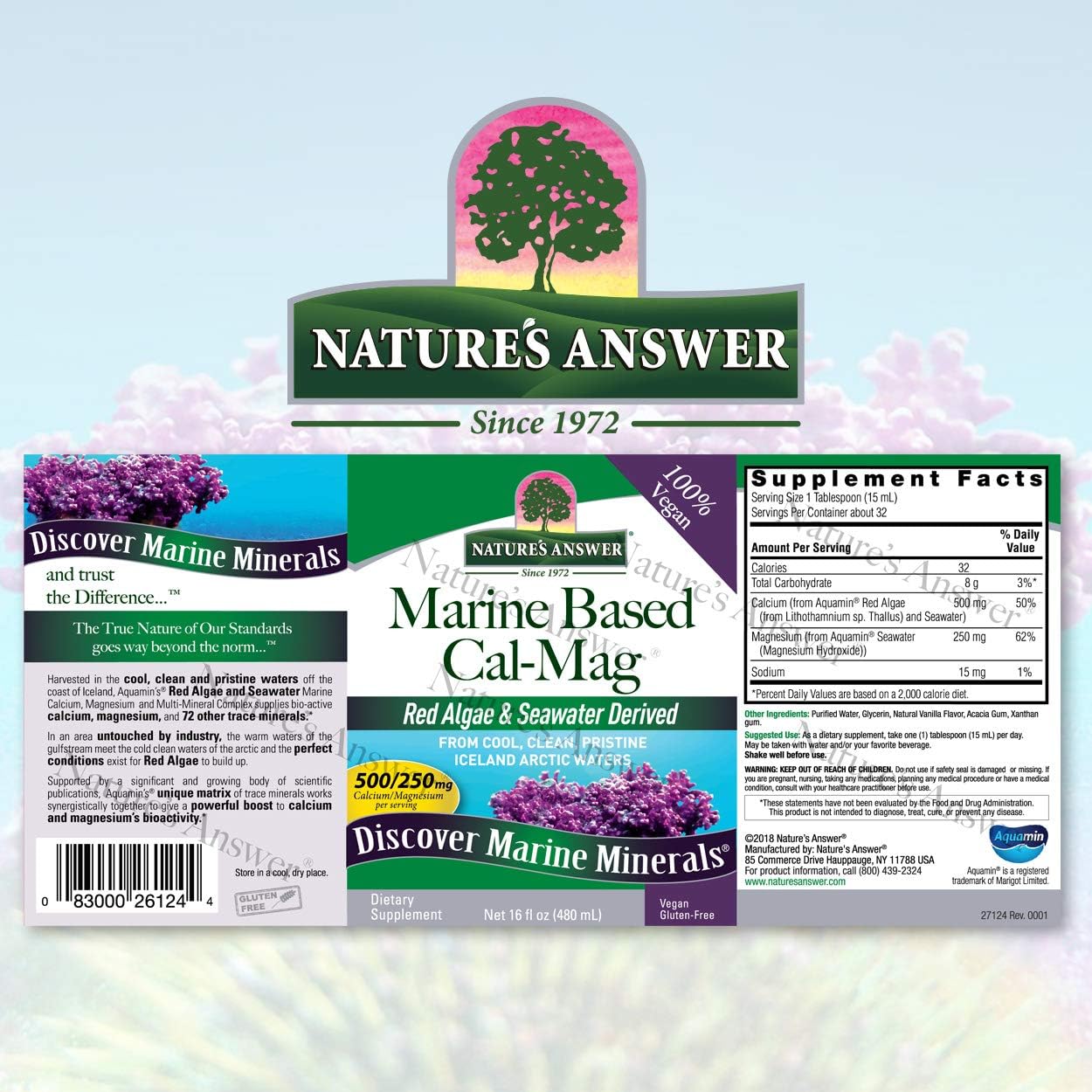 Nature's Answer Marine Based Calcium Magnesium, Vanilla Cream, 16-Ounce | Natural Immune Support | Maintains Healthy Bones | Promote Heart Health | Muscular Function Support