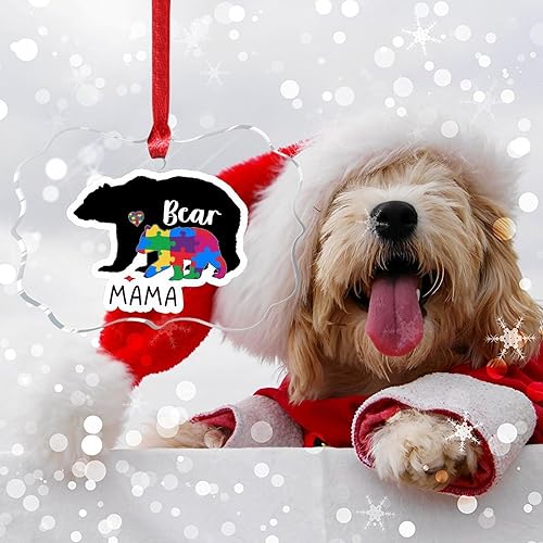 Miniatura 6 de Adorno acrílico de mamá oso para decoración de vacaciones, regalo para niños autistas, decoración de árbol, adornos para mamá oso autista,