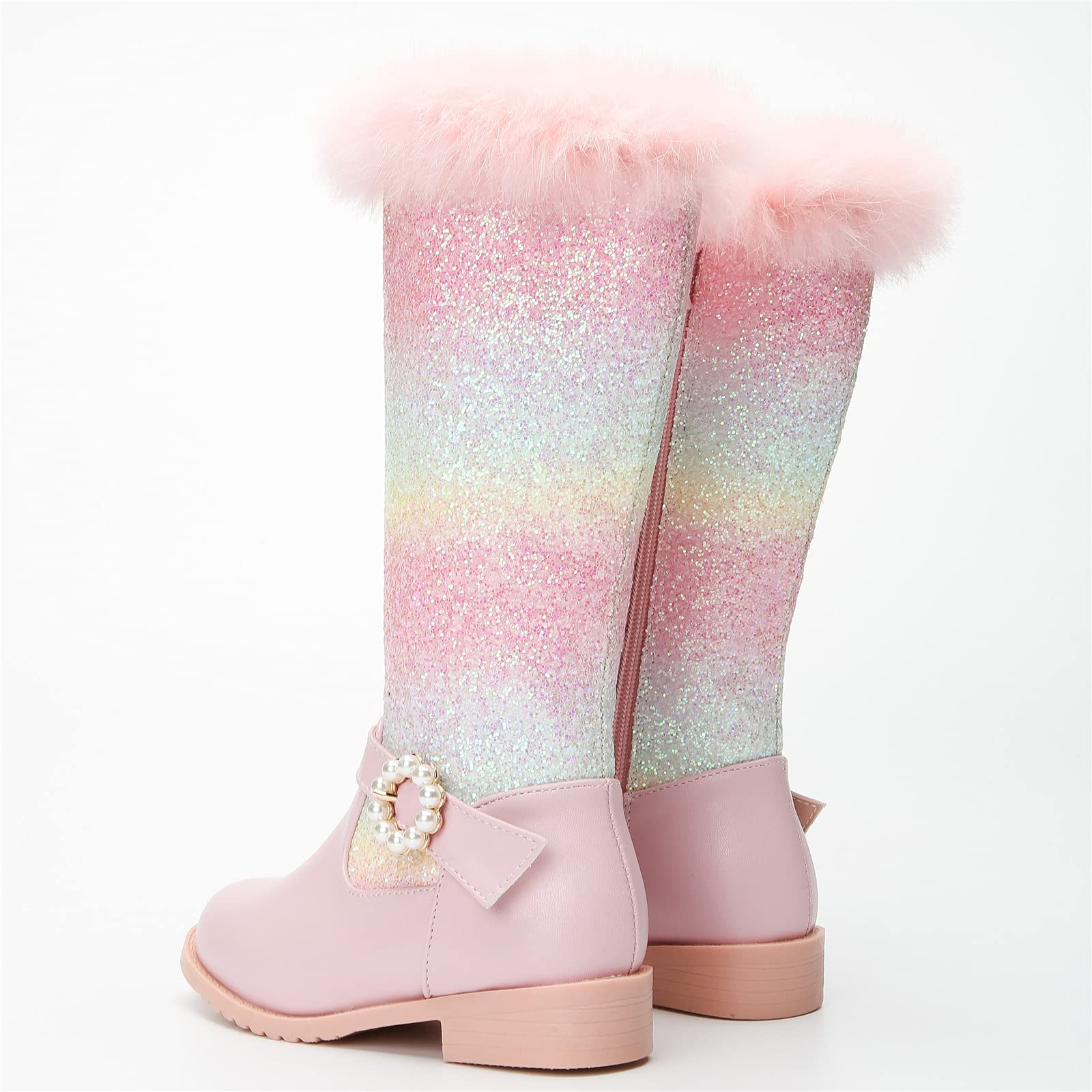 Mädchen Regenbogen Winterstiefel Warm Gefütterte Thermo Winter Schneestiefel mit Fell Outdoor Kinder Stiefel für Prinzessin Weihnachten Geburtstag Party