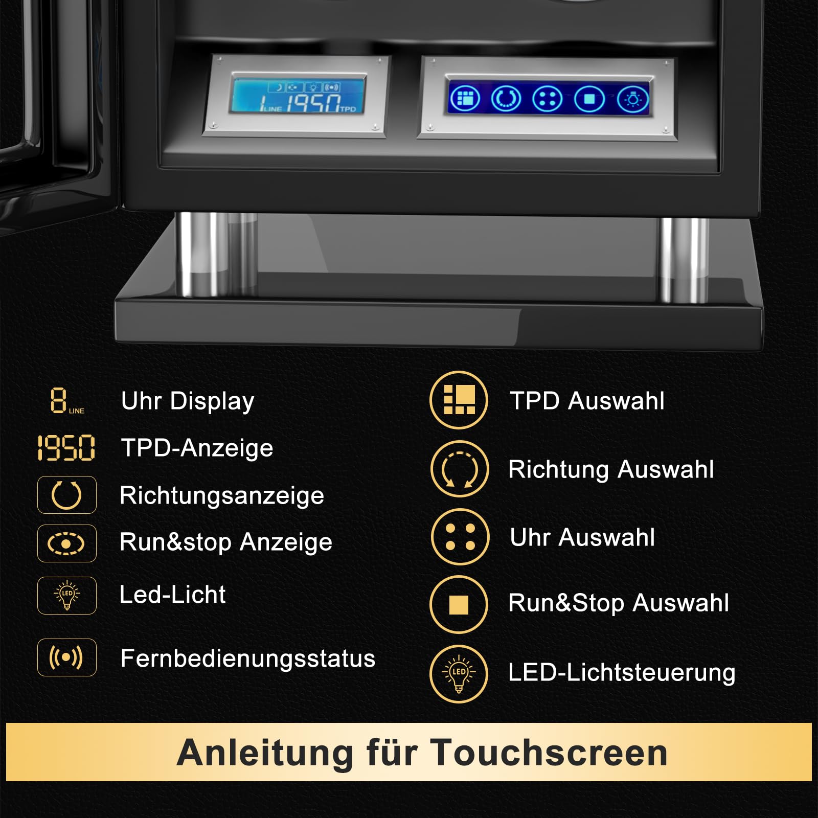 XTELARY Caricaorologi, blocco delle impronte digitali, caricaorologi automatico per 3/4/6/8/9/12 con schermo LCD, telecomando, LED blu, motore silenzioso e cuscino regolabile per uomini e donne