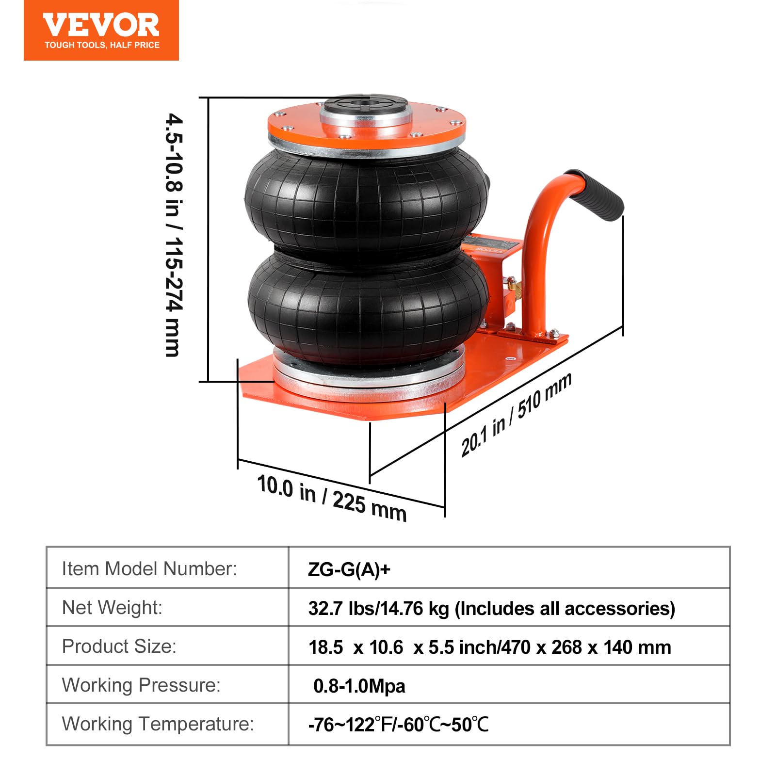 VEVOR Cric Pneumatique 3 tonnes, Cric de Levage Pneumatique avec Colonne Surélevée et 6 Tubes en Acier, Facile à Soulever et Compact, pour Berline, SUV, Camionnette, Réparation Automobile, Garage