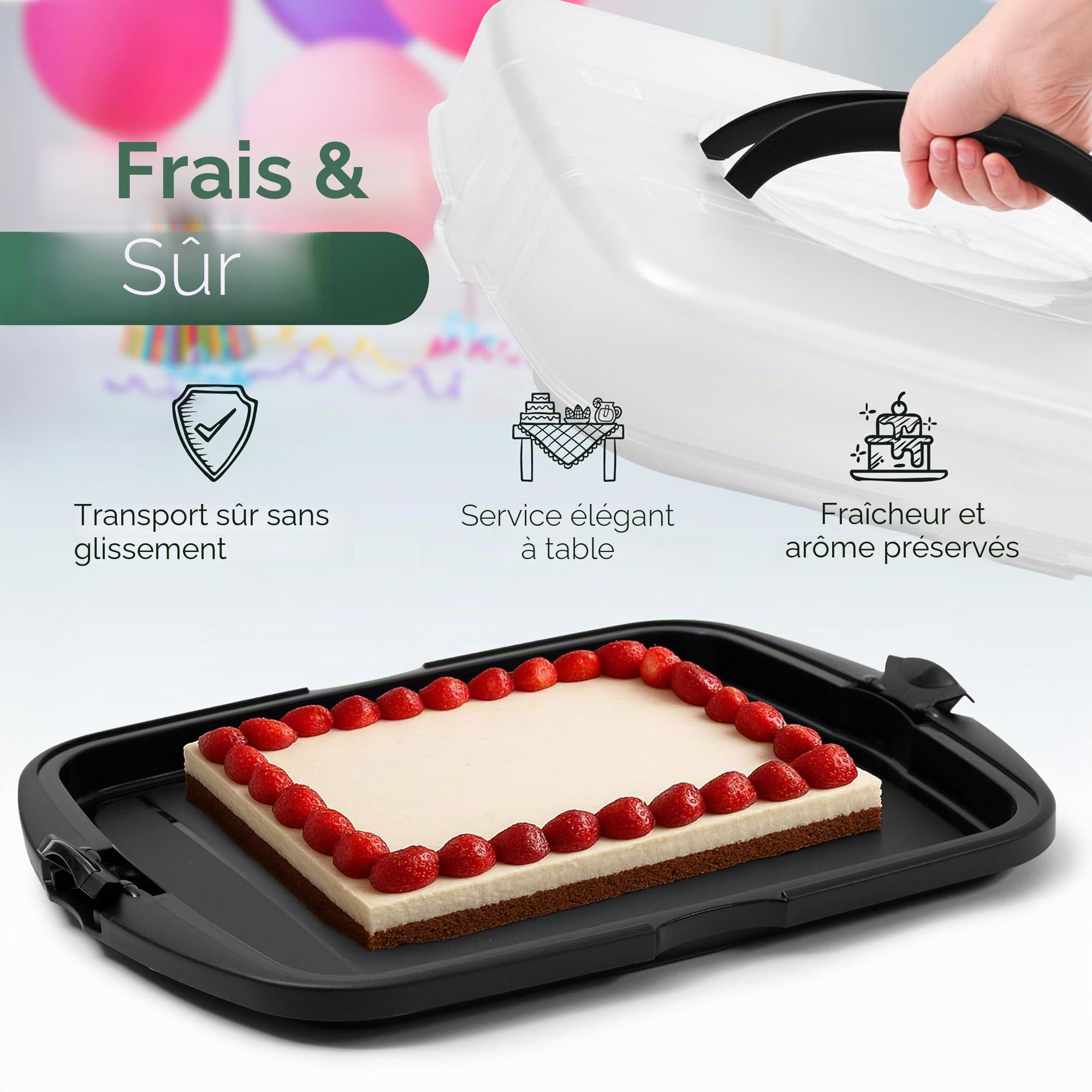 Novaliv 2x Boîte de transport pour gâteau XL (Rectangulaire 47 x 35 x 11 cm), boîte de conservation à ouverture, boîte à gâteau pour fête, conteneur pour transport de gâteaux, boîte de transport pour