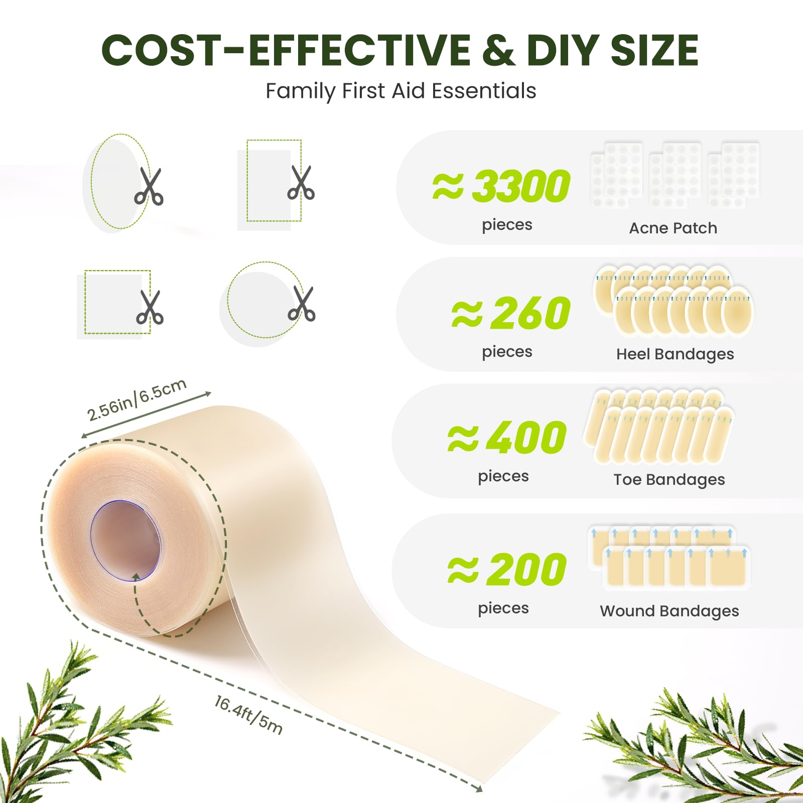 Bukihome Hydrocolloid Roll (6,5cm x 5m) - Apósitos hidrocoloides rollo autoadhesivos para ampollas, quemaduras y cuidado del acné, se cortan a medida, ultraabsorbentes e impermeables