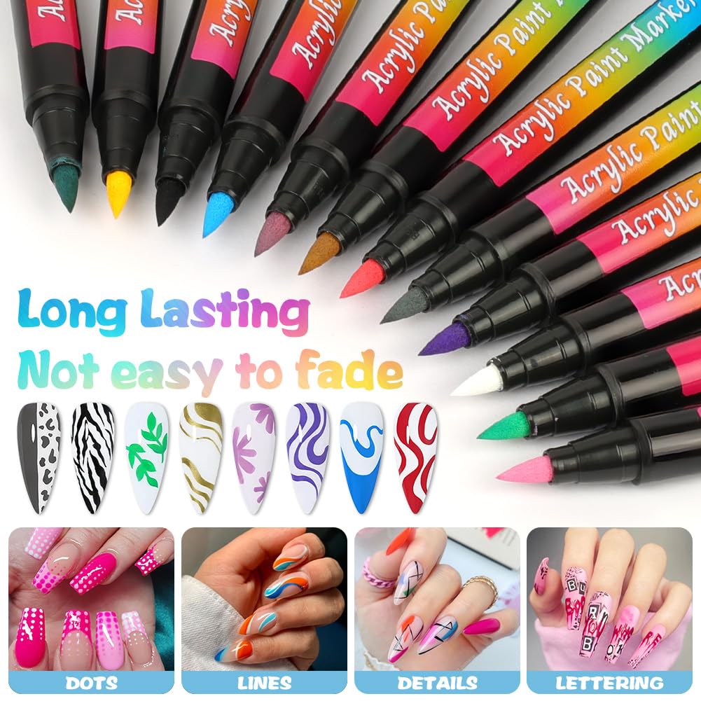 12 Farben Nagellack Stift Set, Nailart Graffiti-Stift, Nagelzeichenstift, 3D Nagelkunststift DIY Linie Nagelkunst-Graffiti, Wasserfeste Schnelle, für Maniküre Mädchen Frauen Zuhause, Reisen(D)