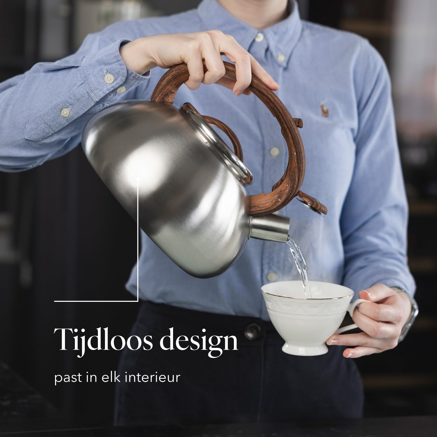FLORINA Bollitore Acqua (2,5 l) I Bollitore per Tè in Acciaio Inox LORENZO I Bollitore con Fischio Automatico I Manico in Bakelite I Teiera Induzione I Adatto a Tutti i Tipi di Fornello I Argento