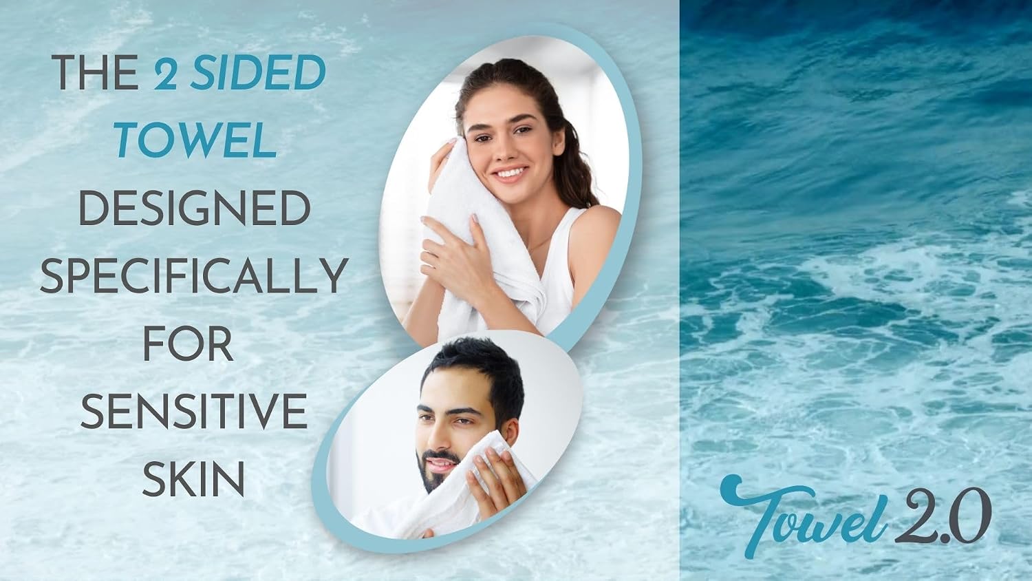 Towel 2.0 by Dr. Organizer – Ultimate Two-Sided Haircare & Skin-Friendly Towel – Patented Design for Frizz, Sensitive Skin, Rosacea & Tattoo Care – Absorbent & Gentle, 27"x54"