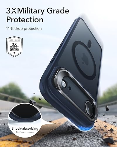 Vista 730 de ESR - Funda para iPhone 15 compatible con MagSafe, funda protectora de grado militar con soporte integrado, cubierta trasera resistente a