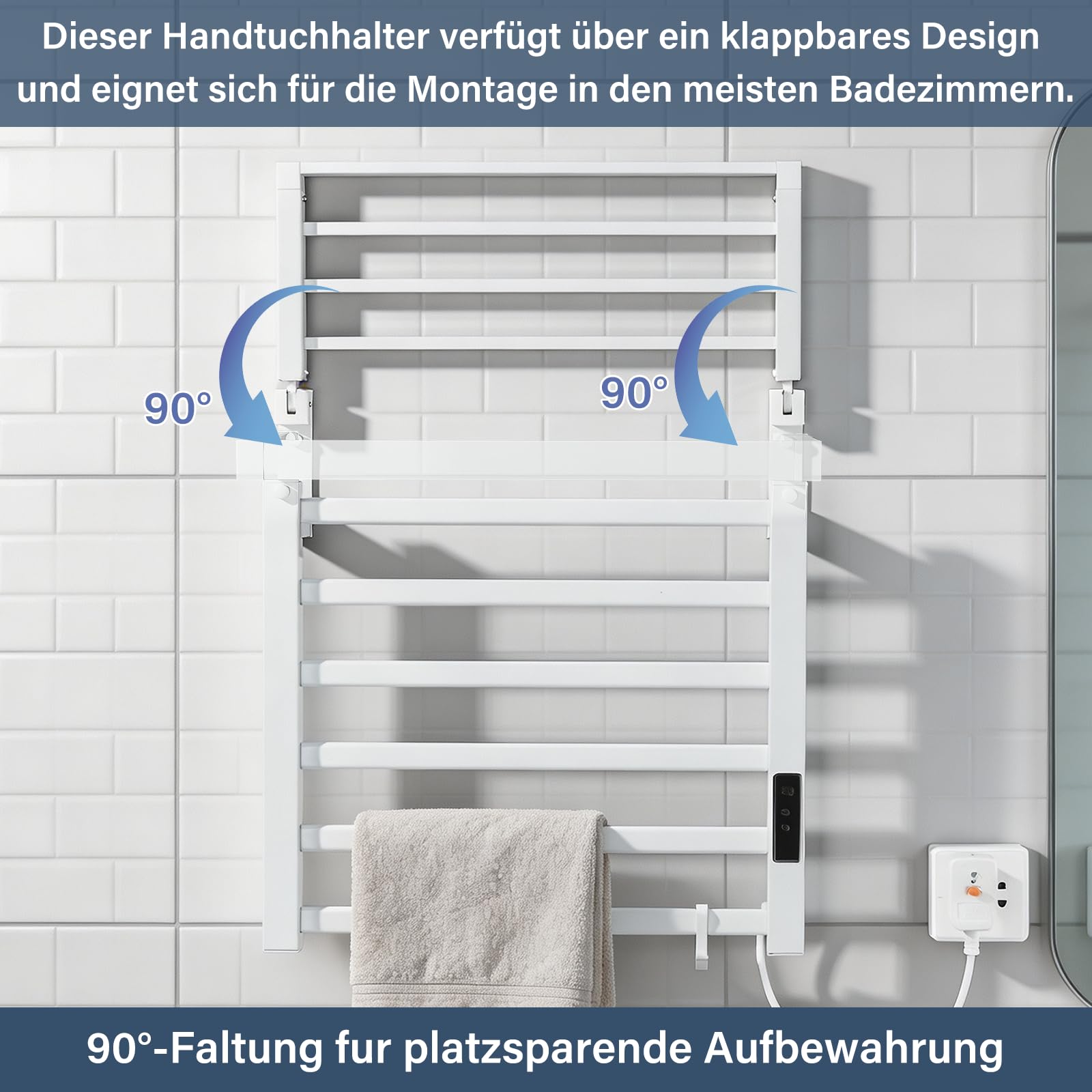 Handtuchtrockner Elektrisch Badheizkörper 585 x 450mm Handtuchheizkörper Bad Heizkörper mit LCD-Displays Weiß Badheizkörper mit Intelligenter Temperaturregler Handtuchwärmer Handtuchheizung