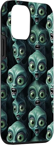 Vista 30 de iPhone 14 Pro Max Trippy Green Cool Alien Funny Party Faces Outer Space Aliens Case