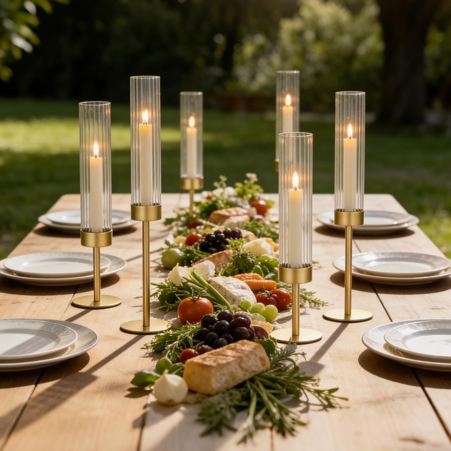Gold Candlestick Holders Set of 6 Gold Taper Candle Holders for Candlesticks Hurricane Glass Candle Holder Bulk Tall Candle Stick Holder Decor for Fireplace Mantel Thanksgiving Christmas Wedding Table