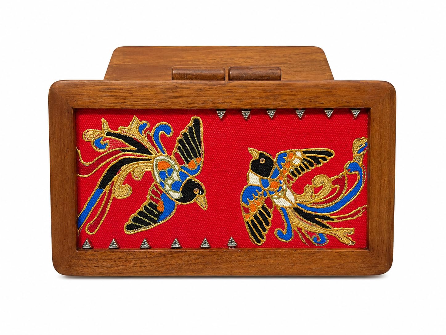 Wooden Box Clutch Purse with Bird Embroidery, Red-image-20