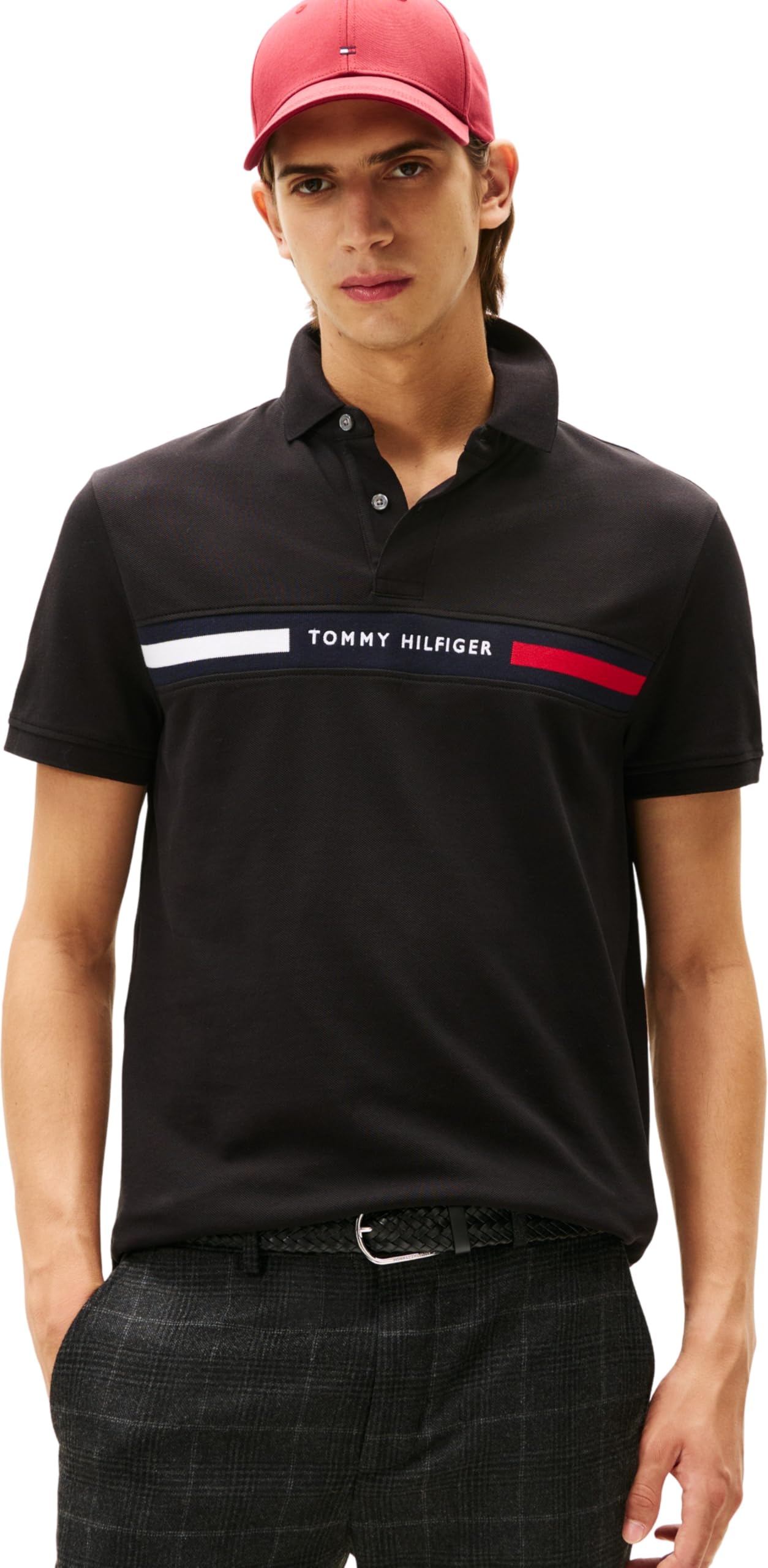 Tommy Hilfiger Herren Poloshirt Kurzarm Chest Insert Regular Fit, Schwarz (Black), M
