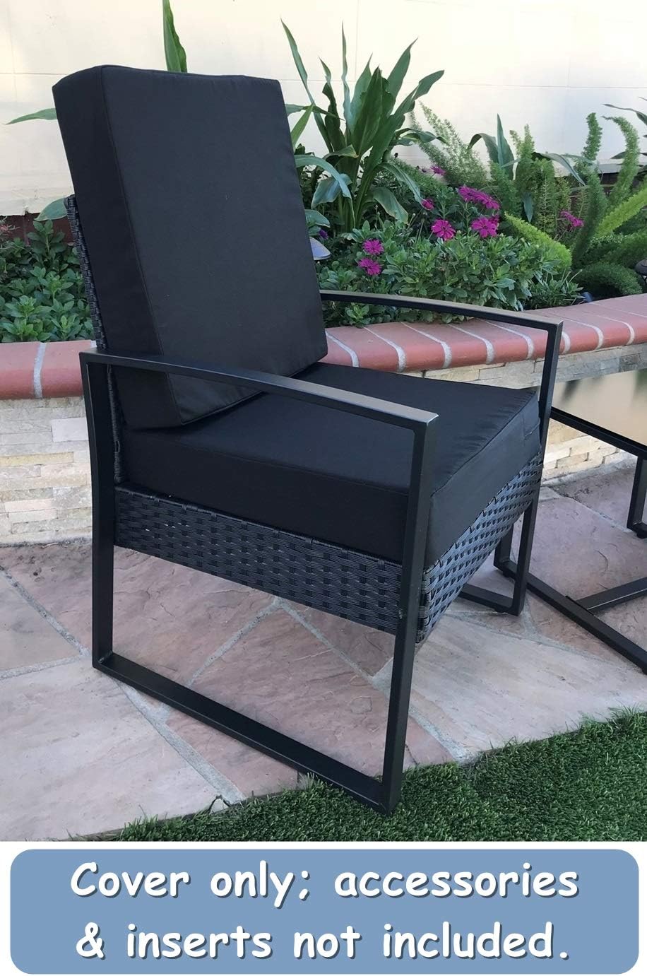 CozyLounge Just Black Outdoor Water Repellent Patio Chair Cushion Seat Pillow COVERS (25"x25"x5" (4 Covers))