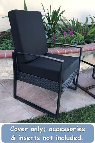 Miniatura 4 de CozyLounge Just Black - Fundas de cojín para silla de patio, repelente al agua, para exteriores, (22 x 14 x 4 pulgadas (4 fundas))