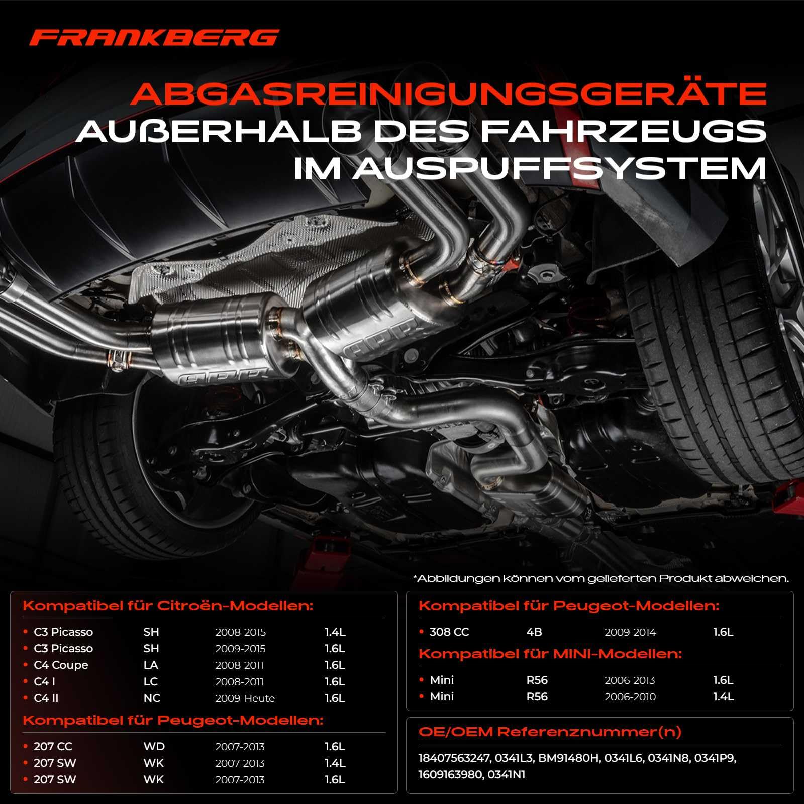 Frankberg 1x Katalysator Benzin Kompatibel mit C3 Picasso SH 1.4L 1.6L Min.i R56 1.4L 1.6L Min.i Cabriolet R57 1.6L 207 WA WC 1.4L 1.6L 308 CC 4B 1.6L Replace# 1609163980