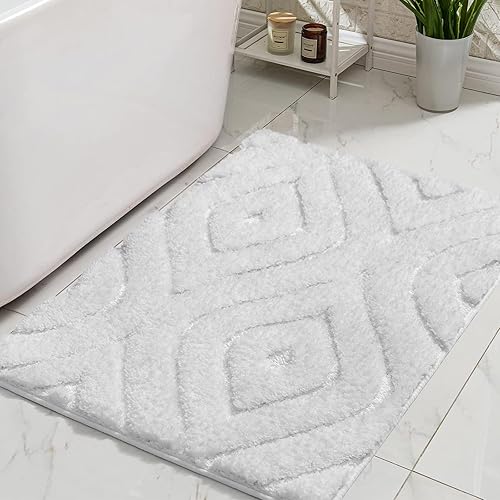 Miniatura 2 de DEXDE Alfombras de baño blancas bohemias, antideslizantes, geométricas, de lujo, suaves, lavables, para baño, ducha, cocina, entrada, decoración