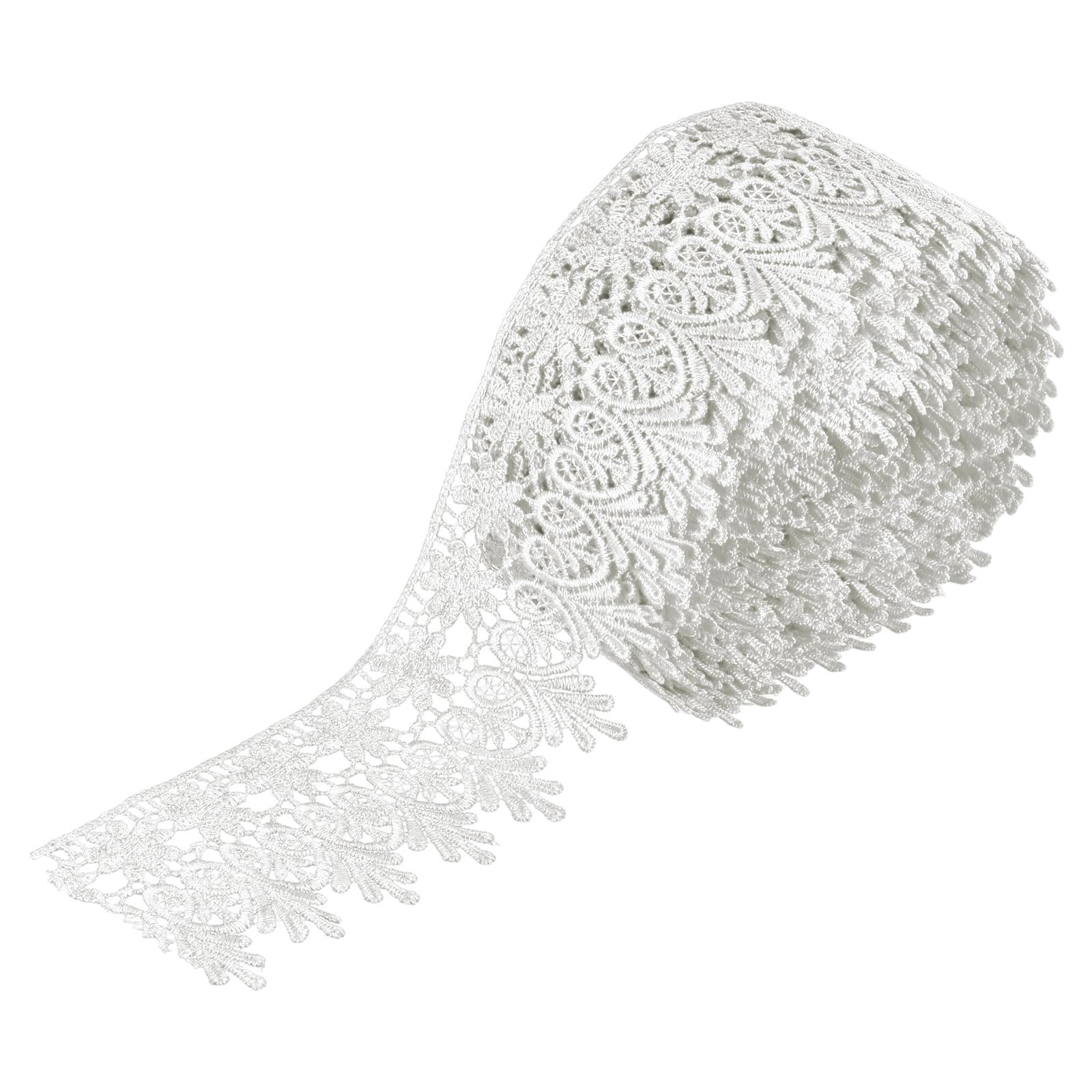 sourcing map 3 Inch Wide 15 Yard Lace Ribbon Floral Pattern White Embroidered Lace Trim Ribbon for Sewing Making, and DIY Crafts, Gift Wrapping, Wedding Decor