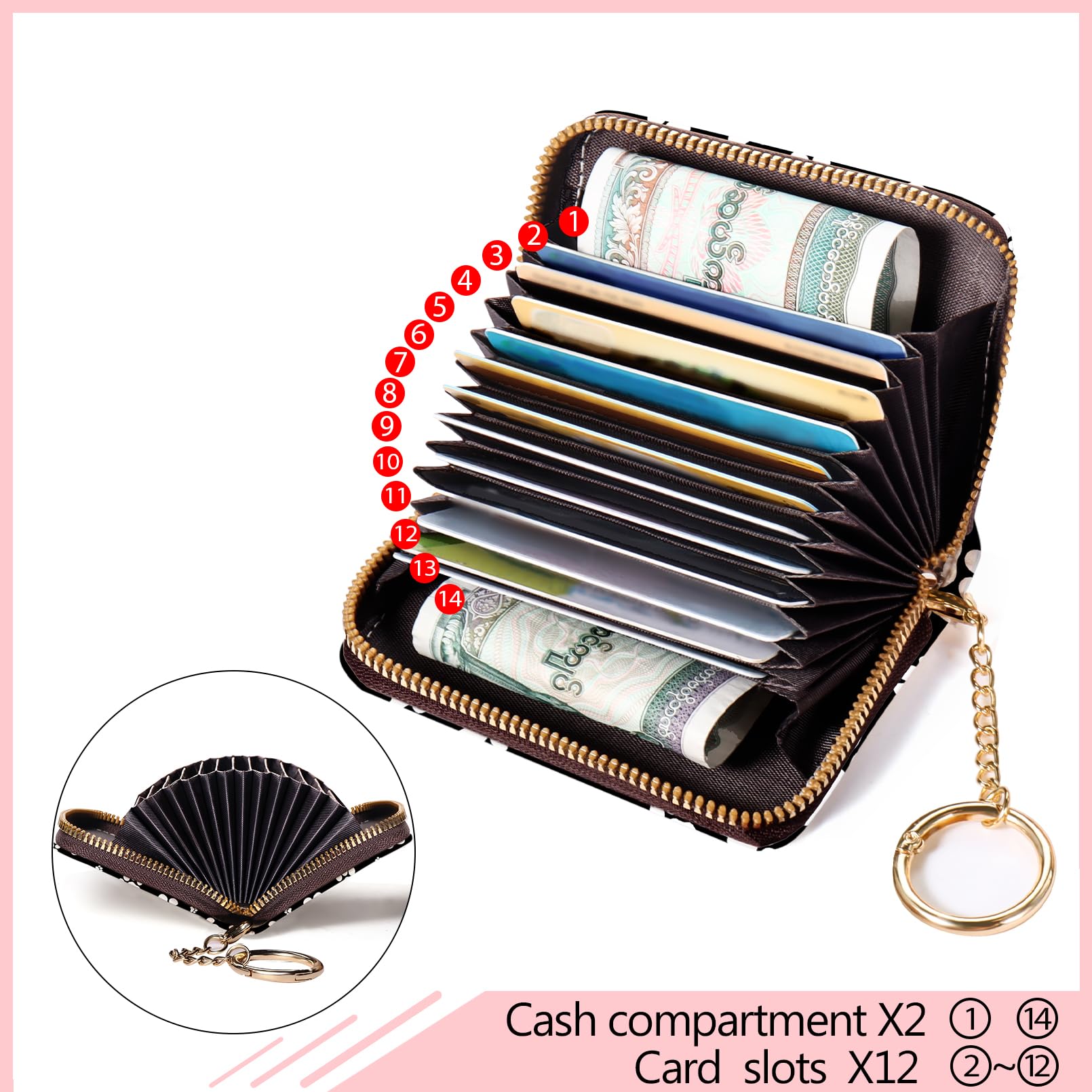 Blusabaca  Credit Card Holder for Women, Gothic Floral Small RFID Wallet with Zipper, Card Keychain Wallet, Leather Wallet Card Case, Business Accordion Wallet Gift: Dog paw