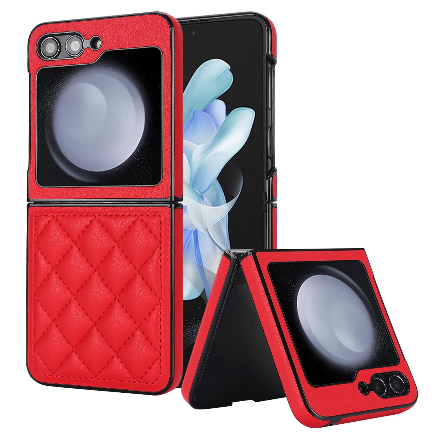CIRONI Custodia per Samsung Galaxy Z Flip5/Flip4/Flip3, Cover da Donna in Pelle Sottile Custodia Protettiva Antiurto,Rosso,flip5