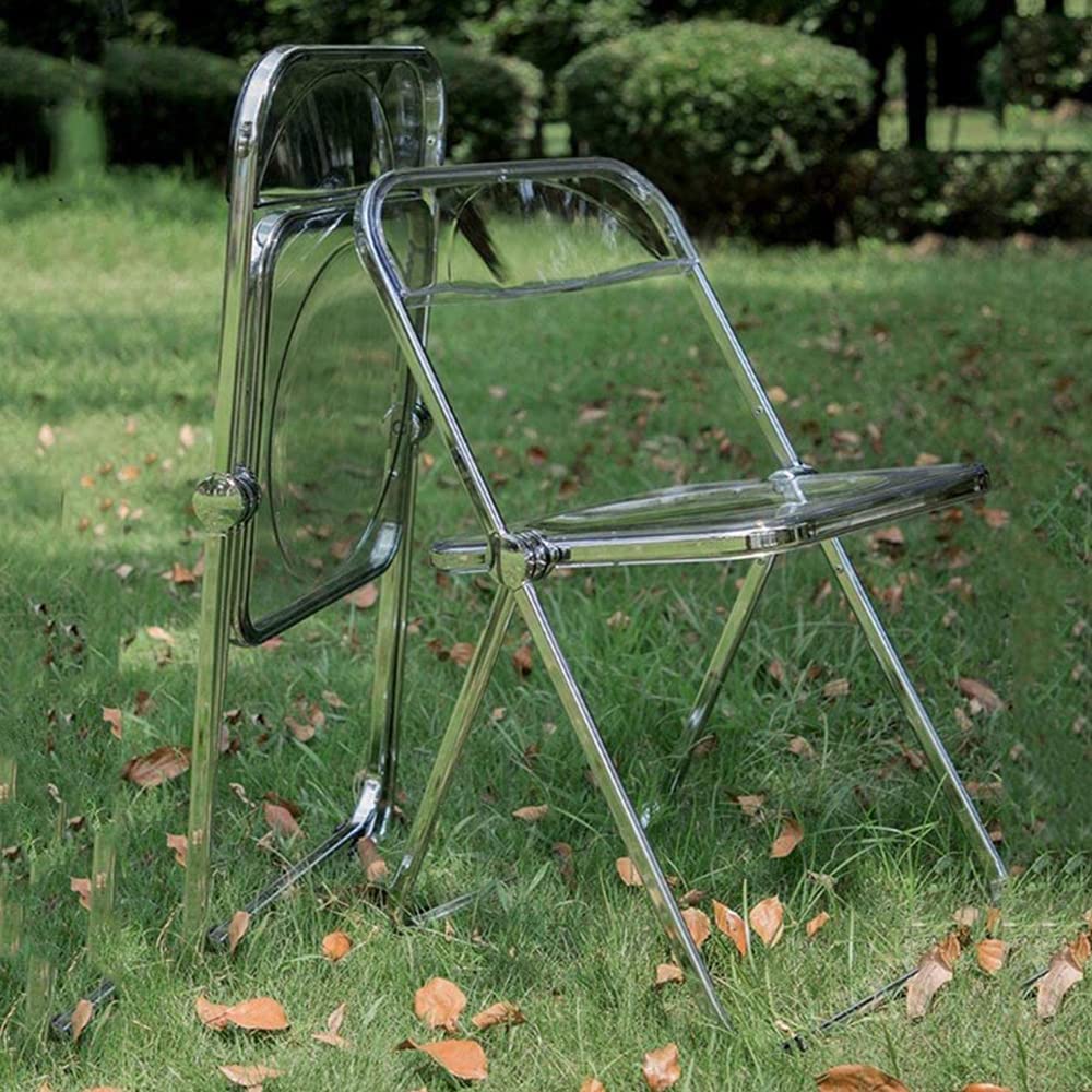 OHMG Chaise Pliante Moderne en Acrylique Transparent,Chaise Pliante empilable en Cristal,Siège de Salon en Plastique PC,Empilable Cadre chromé et Chaise Pliable,pour Banquet Conférence Fête