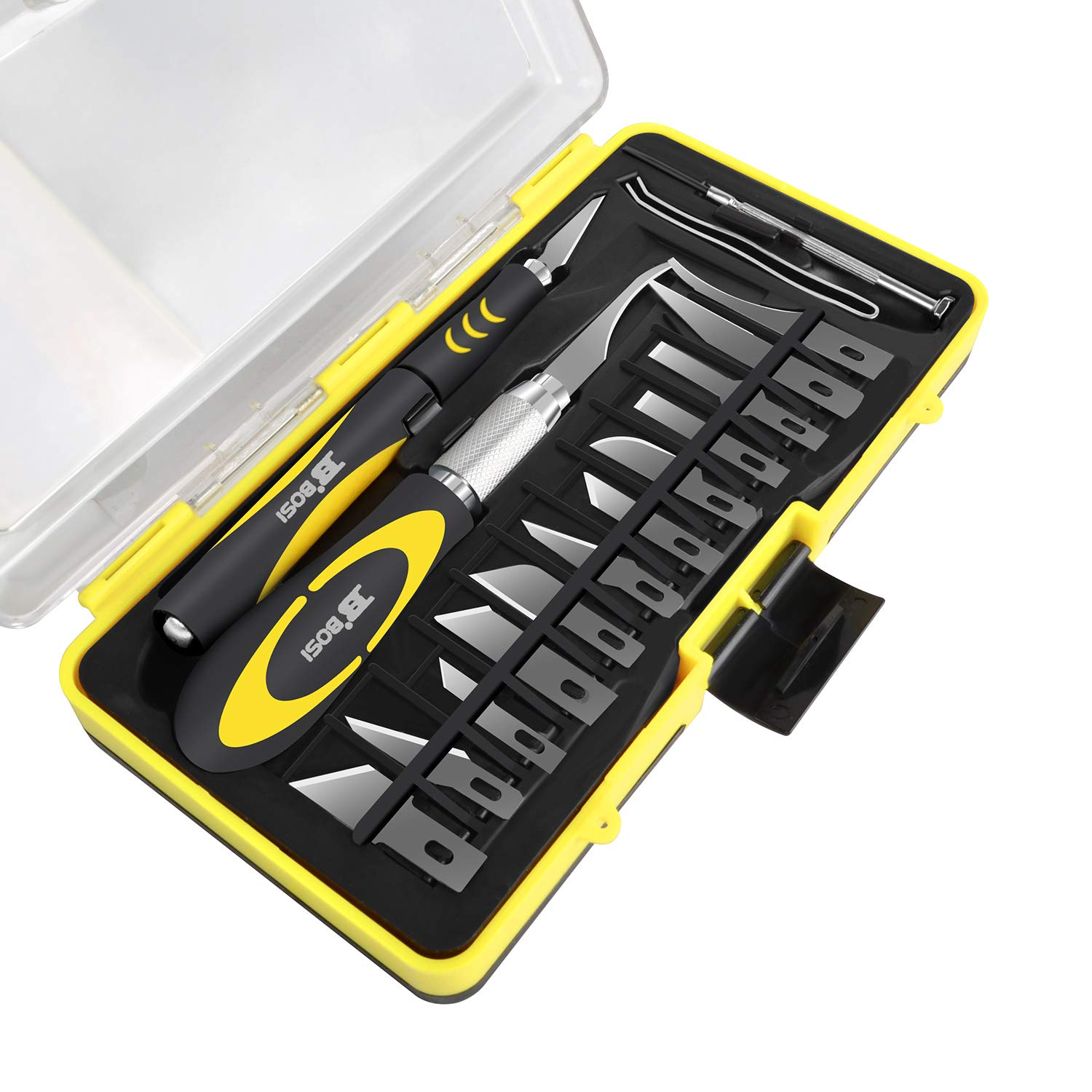 B BOSI TOOLSCraft Knife Set 18-in-1, Hobby Knife with Blades, Screwdriver & Tweezers for Scrapbooking & Art Creation