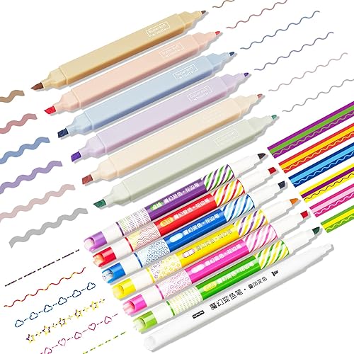 LIGHTWISH Juego de 13 rotuladores de colores, bolígrafos curvos que cambian de color y resaltadores bíblicos y bolígrafos que no se corren,