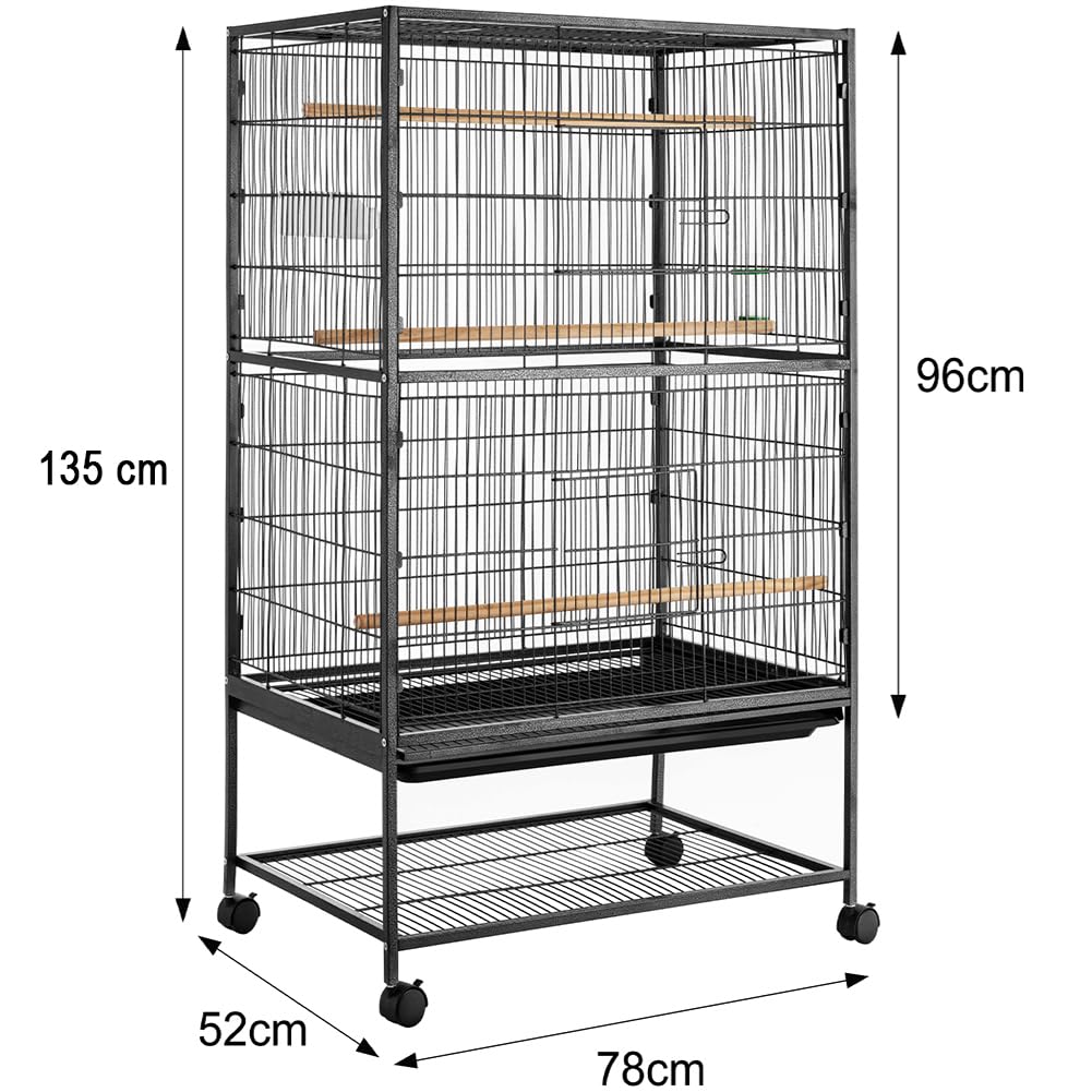 BAKAJI Voliera XL per Uccelli Pappagalli Canarini Parrocchetti 135 x 78 x 52 cm Gabbia Grande in Metallo Bird House Cassetto Estraibile per la Sabbia, Altezza 135 cm