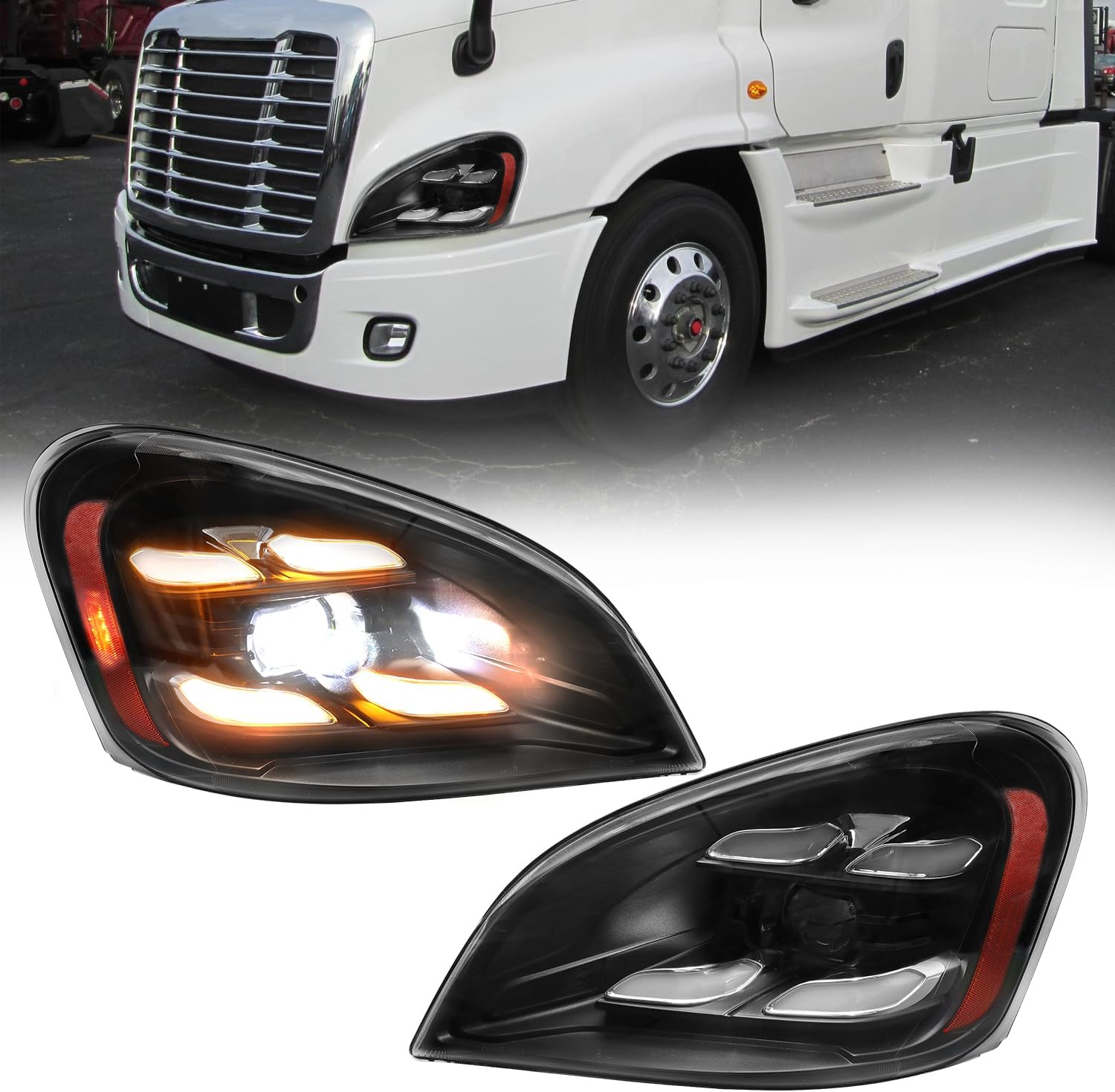 aostirmotor LED Headlights Assembly Compatible with 2008-2017 Freightliner Cascadia, Driver side and passenger side Pair