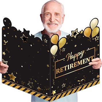Tiamon Large Retirement Greeting Card 25 x 16 Inch Plastic Giant Guest Book Jumbo Happy Retirement Card Big Oversize Custom Guest Book for Women Men Party Decorations SuppliesBlack, Gold