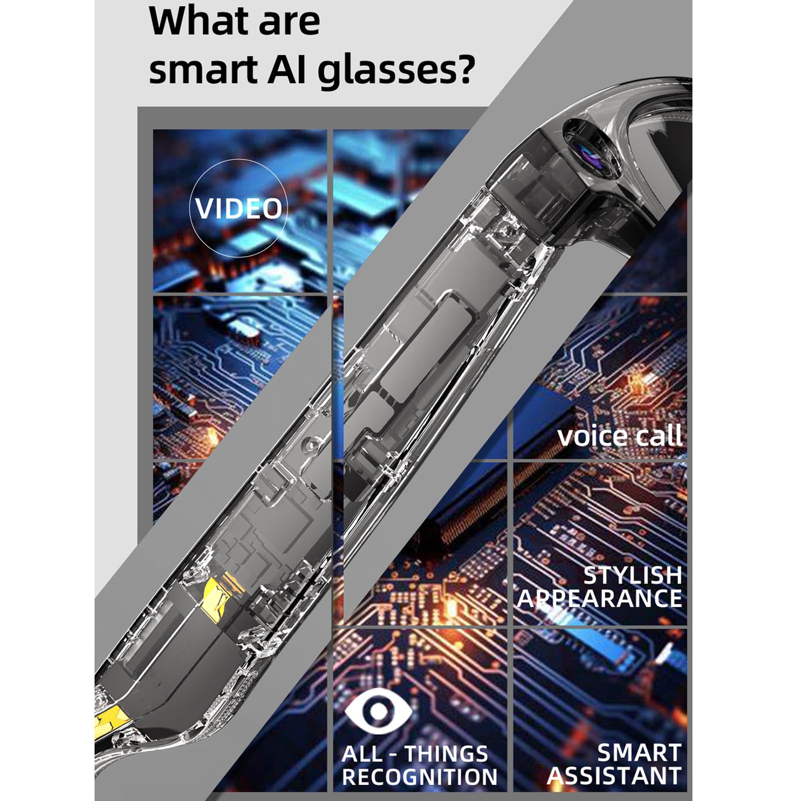 GOWENIC Inteligentne Okulary, 8-megapikselowa Kamera HD, Tłumaczenie w Czasie Rzeczywistym, Otwarte Słuchanie i Optyczna Stabilizacja Obrazu EIS
