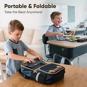 7-Pad Electronic Drum Set for Kids, Portable Electric Drum Kit with Built-in Speaker & Headphone Jack, Kids Drum Set for Beginners Toddlers 3-5 with Pedals & Drumsticks