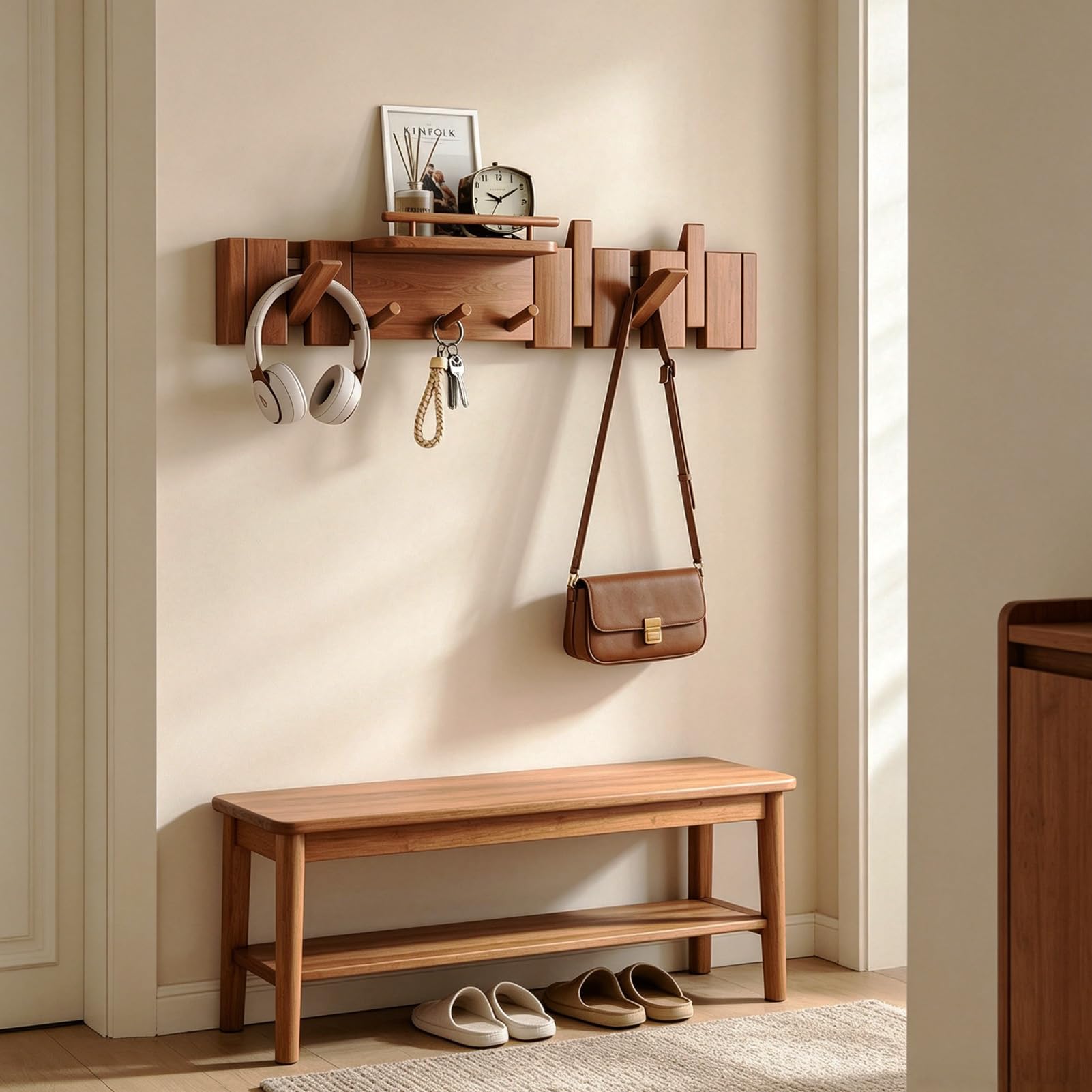 garderobenhaken kleiderhaken wand wandgarderobe jackenaufhänger hakenleiste garderobe wand hakenleiste garderobe Massivholz Klaviergarderobe Living Room and Bedroom (Natur, 7-Haken)