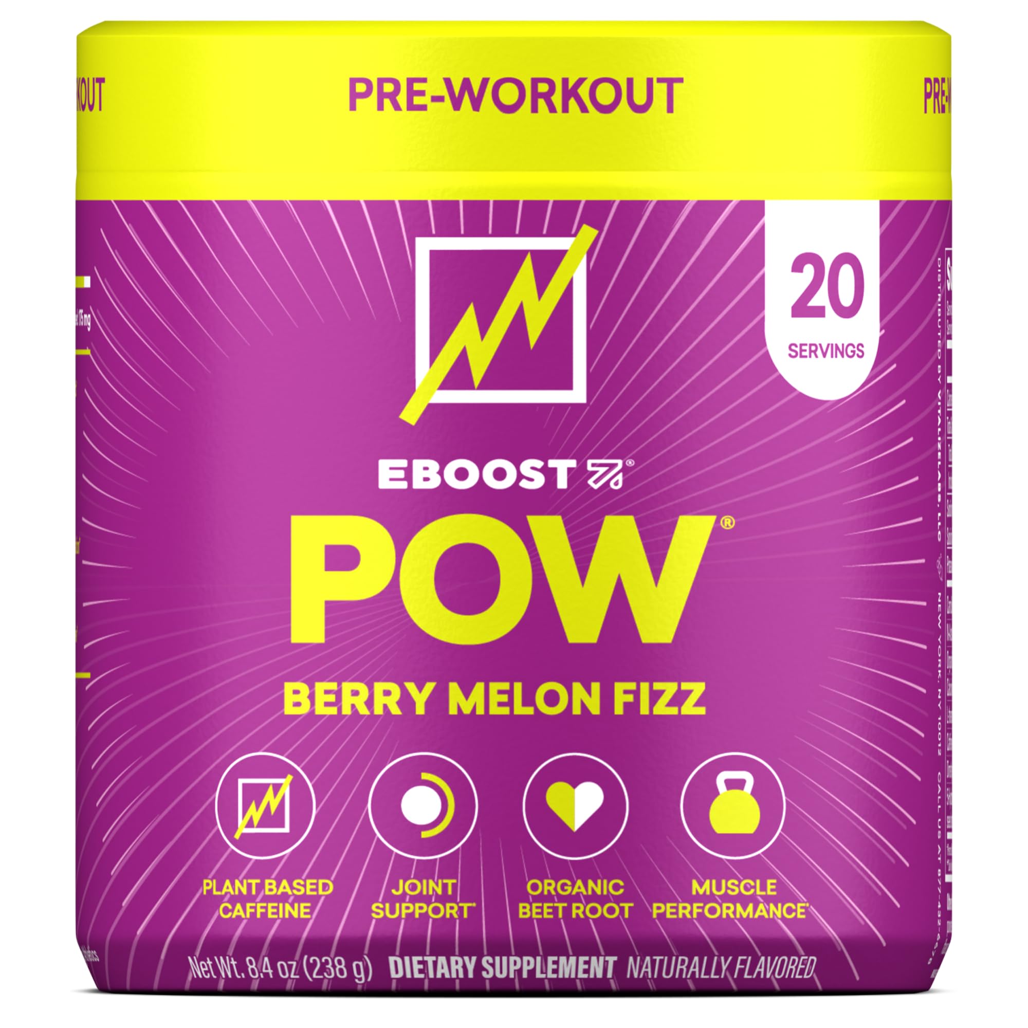 POW Natural Pre Workout Powder - 20 Servings - Berry Melon Fizz - Pre Workout Supplement for Performance, Joint Mobility Support, Energy, Focus - Men & Women - Non-GMO, Gluten-Free, No Creatine