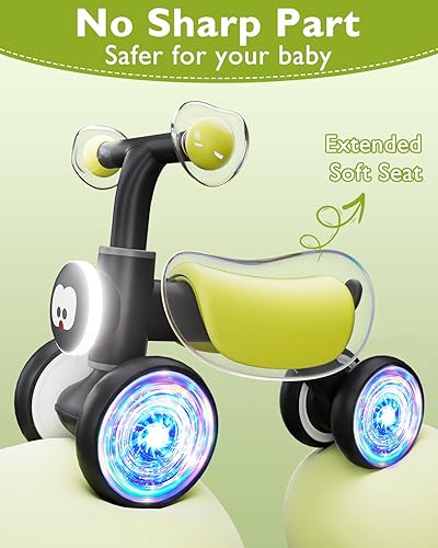 Miniatura 5 de Bicicleta de equilibrio colorida con ruedas brillantes para niños de 1 año, bicicleta de equilibrio para bebés de 12 a 24 meses con música suave,