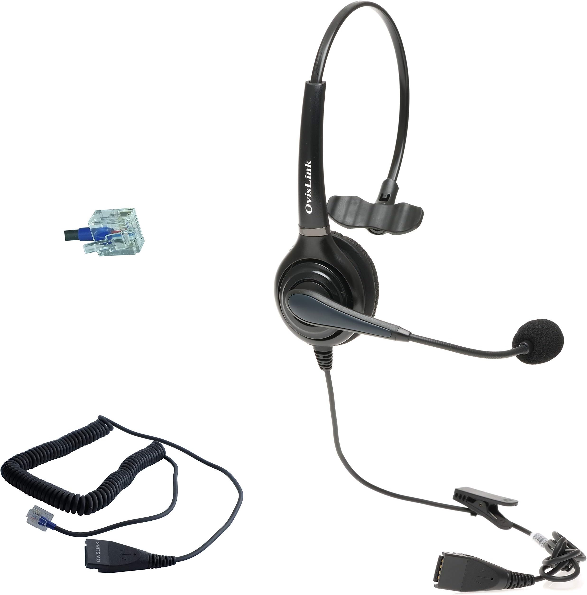 Unify (Siemens) OpenScape Desk Phone Compatible Call Center Headset with Noise Canceling Microphone, Tangle-Less Bottom Quick Disconnect Cord | Flexible & Rotatable Microphone Boom | Durable