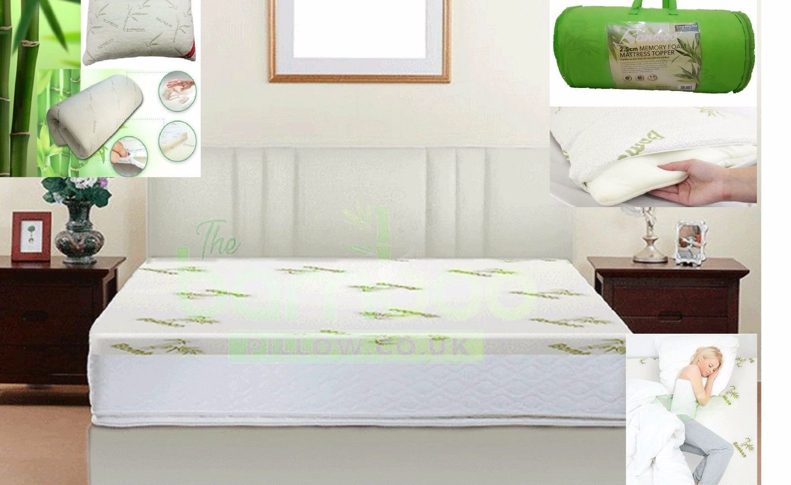 Lujo Calidad Hypo – hipoalergénico y colchón de espuma con efecto memoria de bambú Anti – bacterias Topper – 1 "(2.54 cm) y 2" (4,5 cm), 5 cm (2 pulgadas), Verde, suelto