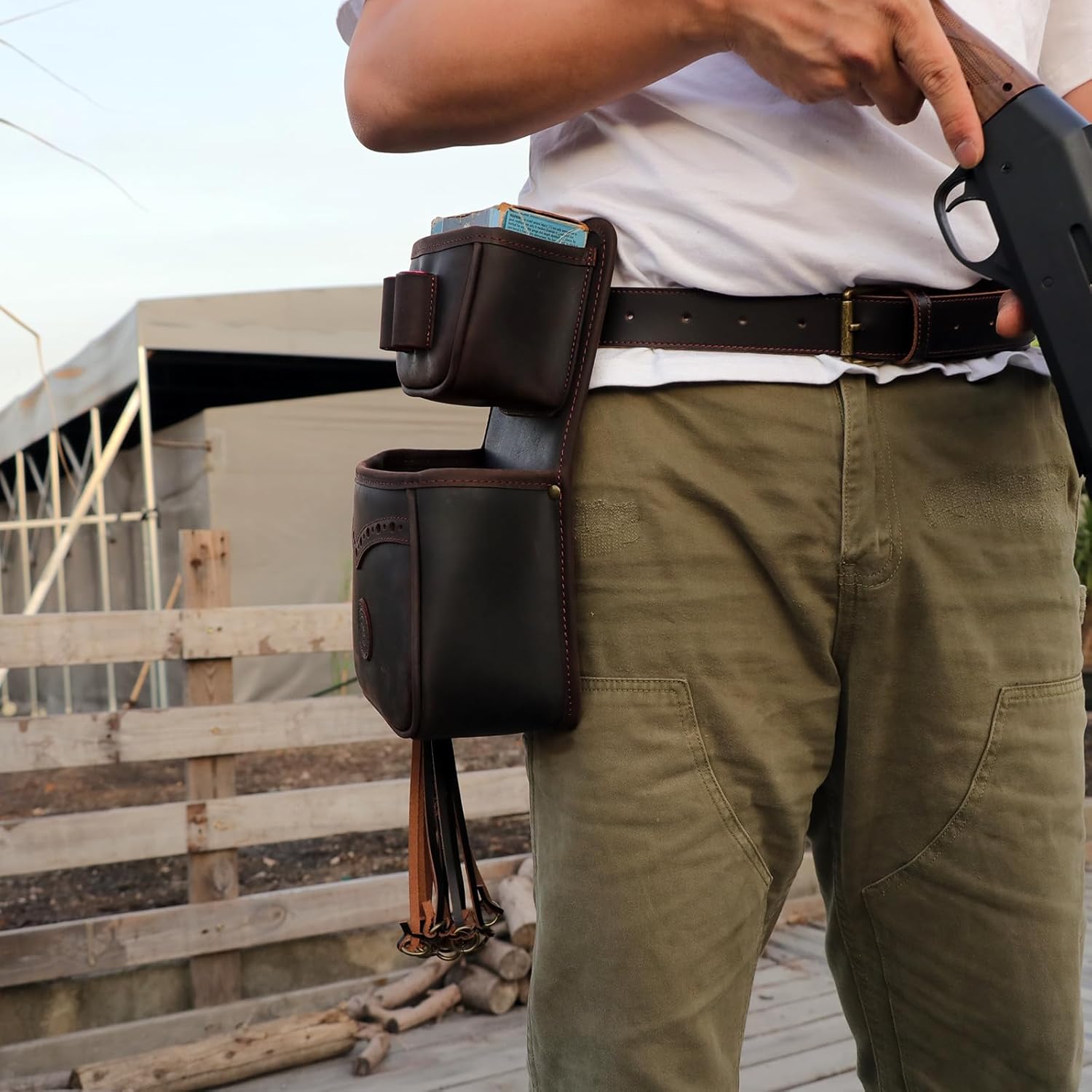 TOURBON Leather Shotgun Shell Holder Ammo Pouch with 1 Box Cartridge Carrier - Image 7
