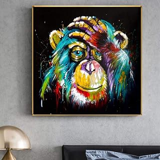 Arte de la pared Impresiones en lienzo Color Pensamiento Mono Animales abstractos Arte pop Pinturas en lienzo Decoración de la pared Imágenes para sala de estar 70x70cm (28x28in) Marco interior