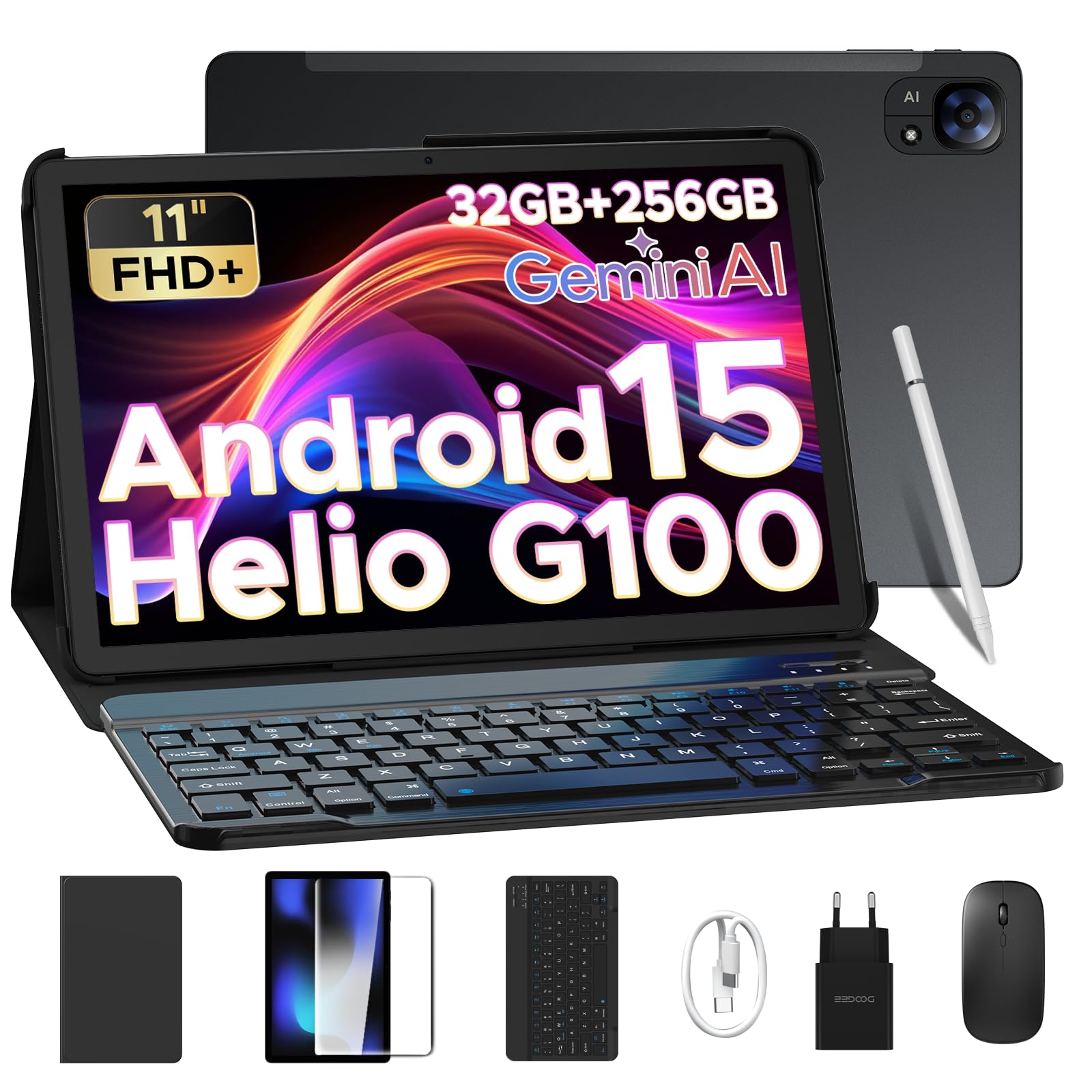 DOOGEE E3+ Android15 タブレット 2K Helio G100 DOOGEE Tablet E3 z systemem Android 15 AI z klawiaturą