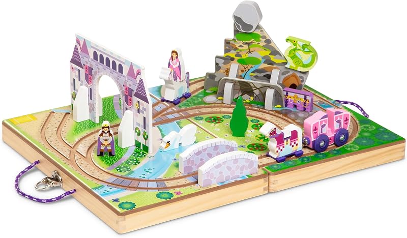 Reino de mesa para llevar de madera de 19 piezas: carruaje, caballo, unicornio, dragón y más