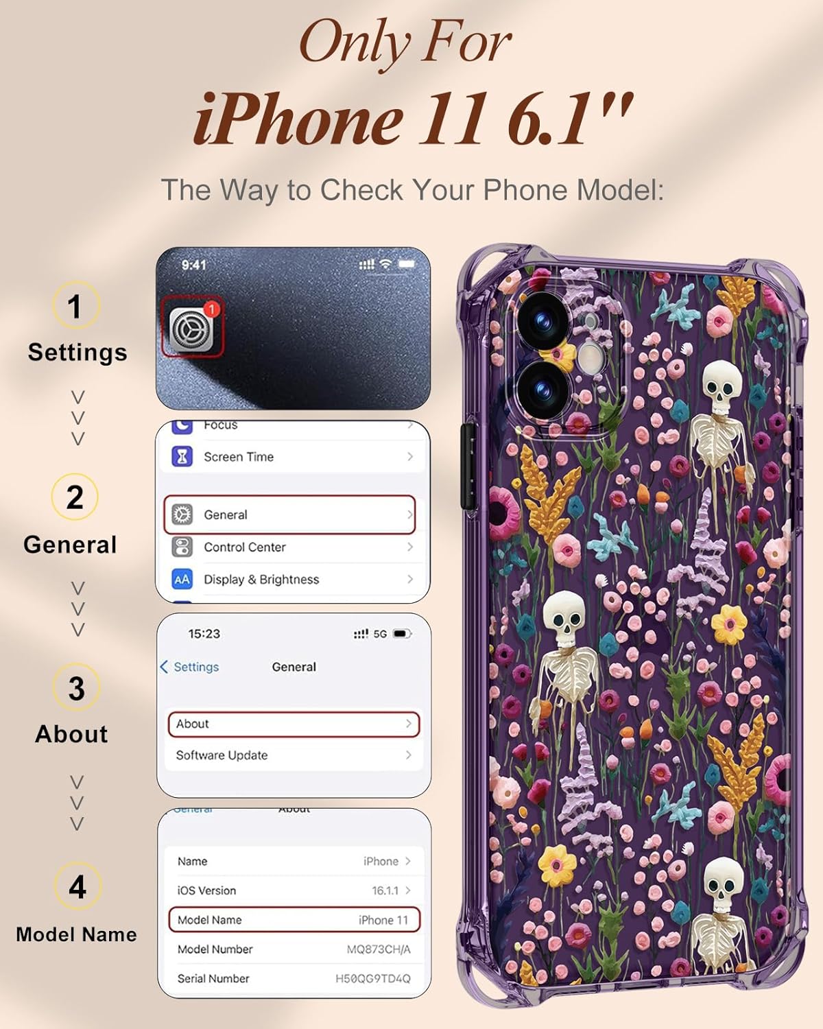 Toycamp for iPhone 11 Case with Strap for Women - Cute Funny Girls Girly Skull Flower Pattern Design for iPhone 11 Case with Wrist Lanyards Four Corners Flexible Hang Style - Image 2