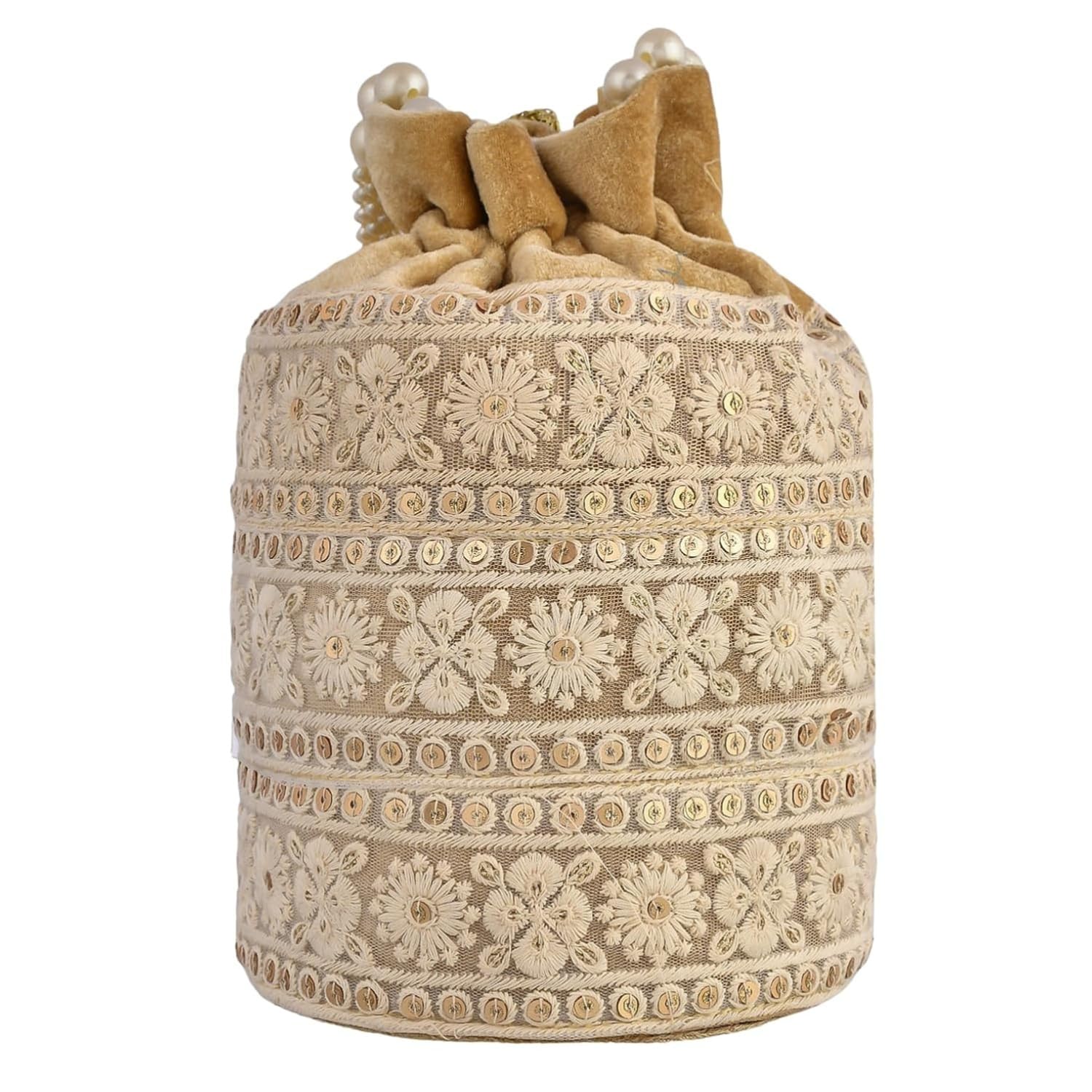 KRUM Bolso Potli de terciopelo para mujer, bordado de boda con asa de cuentas, cartera étnica para fiestas, festivales, baby shower y regalos