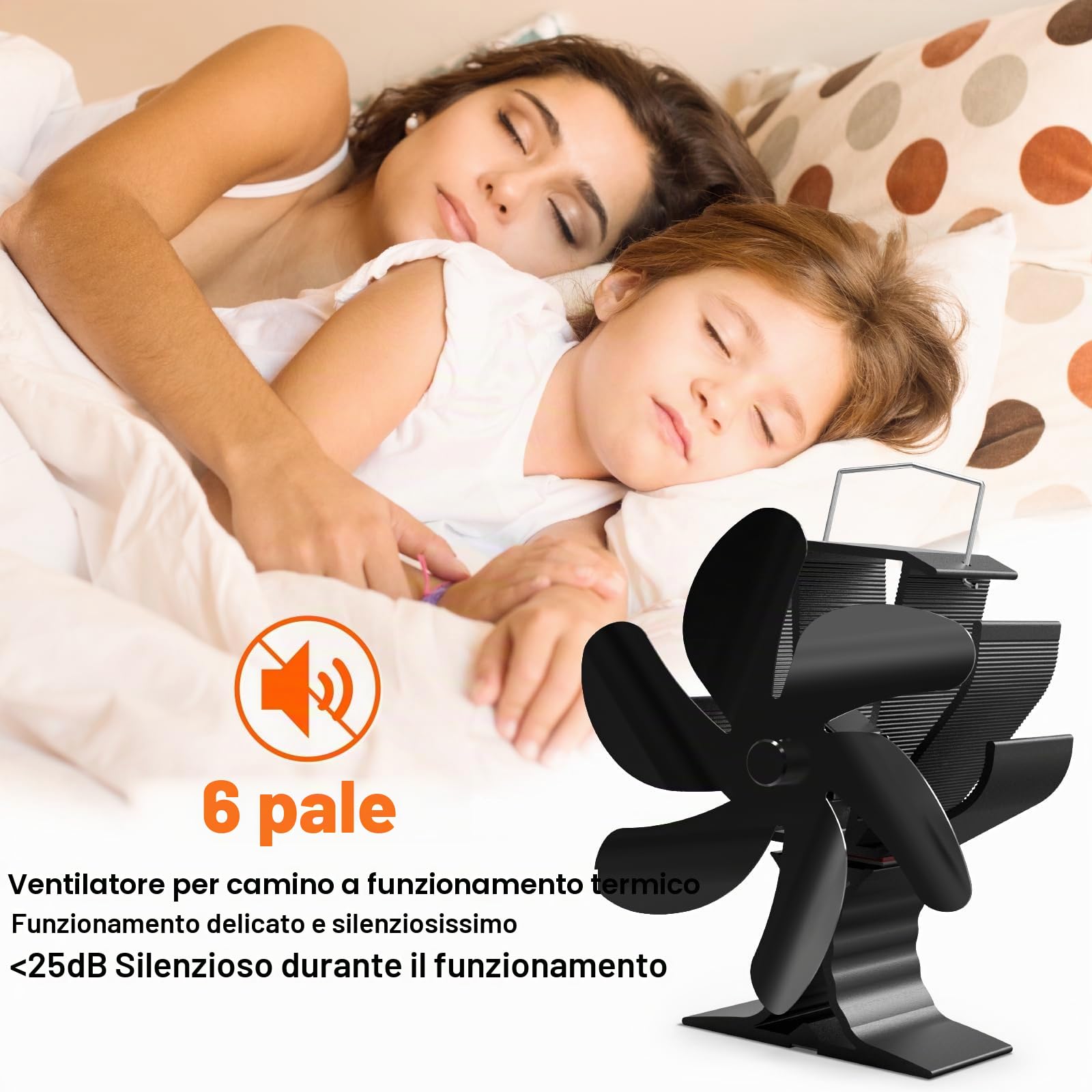 Signstek Ventilatore per stufa, ventilatore a 6 fogli, silenziosa circolazione del calore, ventilatore a legna senza corrente per stufa a legna (6)