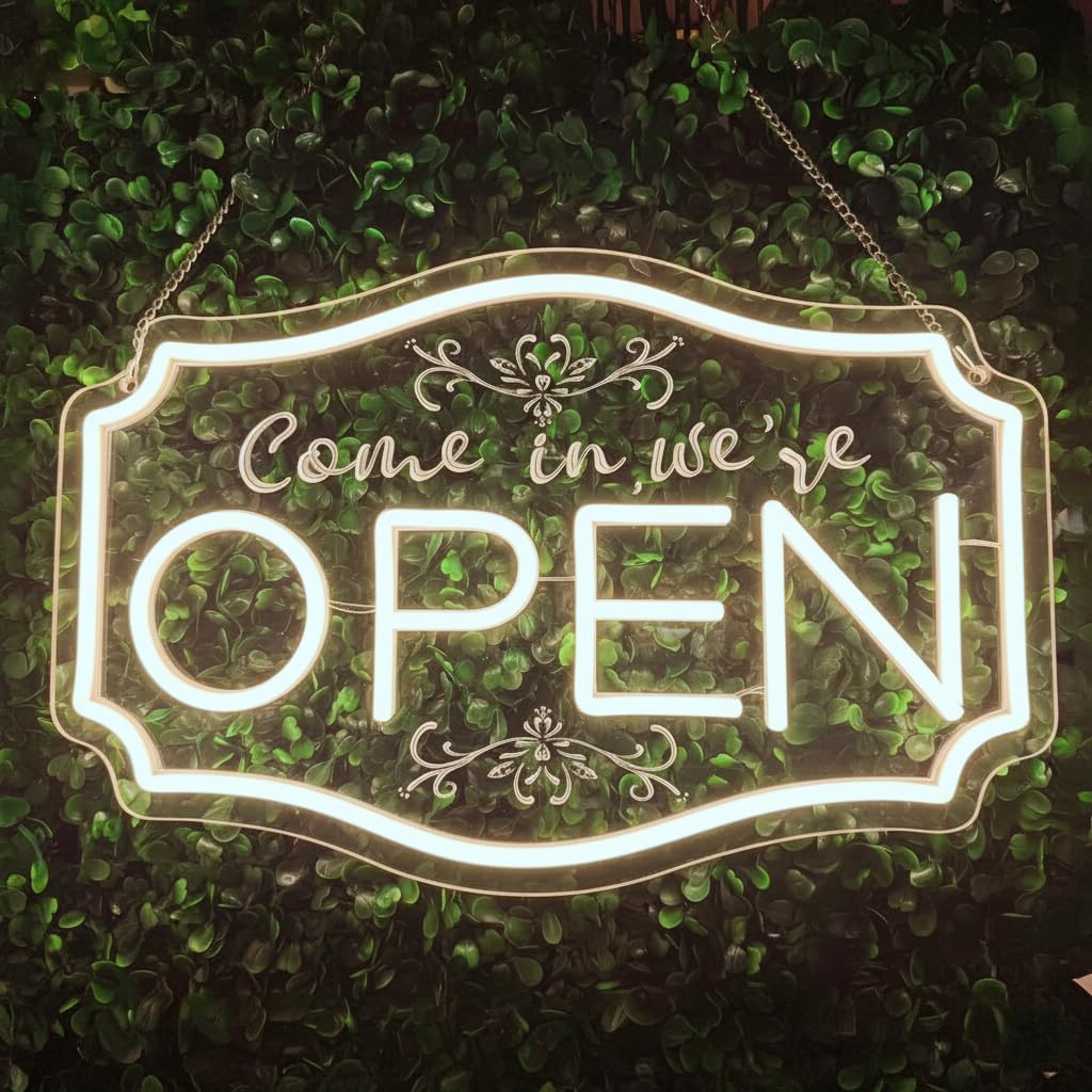 Neon Open Signs for Business， LED Adjustable Brightness Light Up Sign for Bar Slaon Stores Cafes Restaurant Hotel Storefront Window We are Open Signs