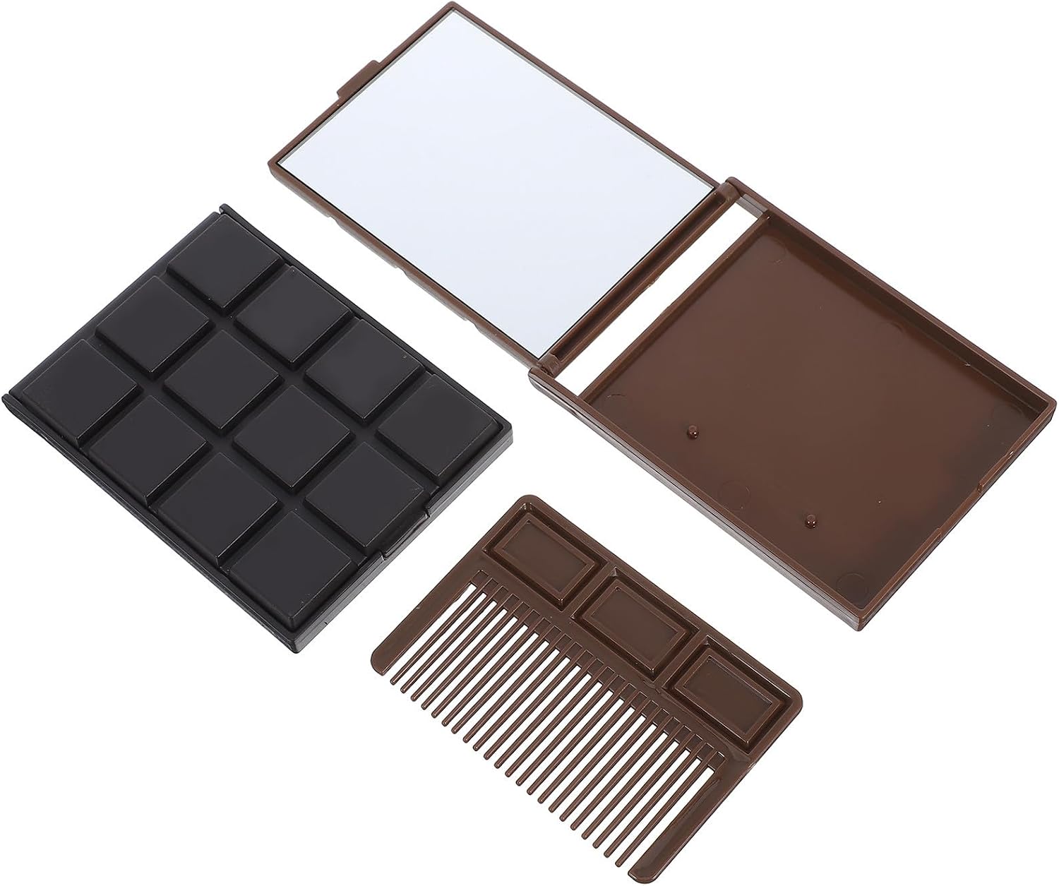 2pcs Chocolate Pocket Mirror Compact Cosmetic Set with Comb, for Women