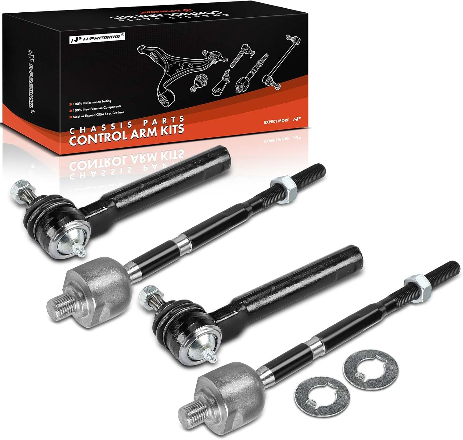A-Premium Set of 4, Front Inner & Outer Tie Rod End Kit, Compatible with Fiat 500 2012-2019